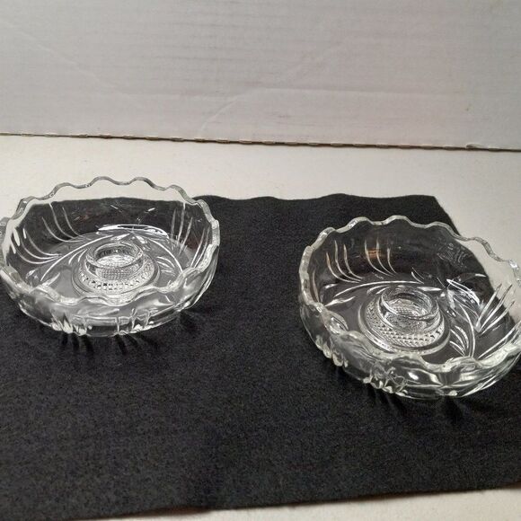 Vintage Scalloped Edge Floral design Glass Italy Candle Holders Cottagecore - Picture 2 of 8